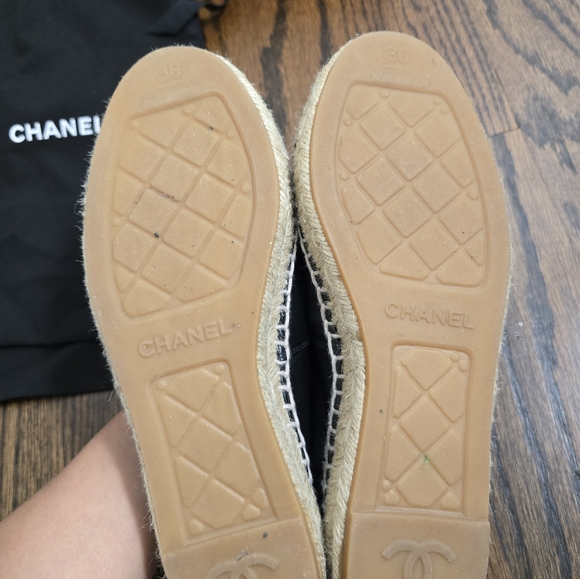 Chanel espadrilles Black Leather Sz 36 - Picture 3 of 8